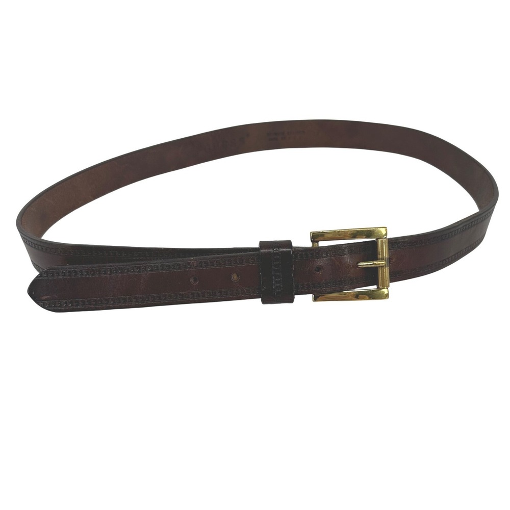 Vintage Guess Belt Unisex 38 Brown Leather Gold Buckle Made USA 90s Y2K Classic